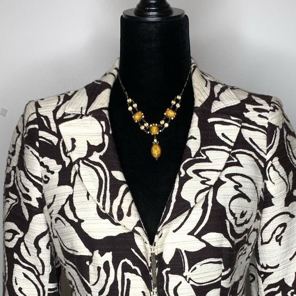 Talbots 3/4 Sleeve Cropped Jacket 6 P Linen Blend Textured Cream Floral Print - Picture 6 of 15